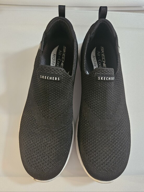 Skechers Shoes - Skechers Black Slip-On Knit Sneakers with White Sole
